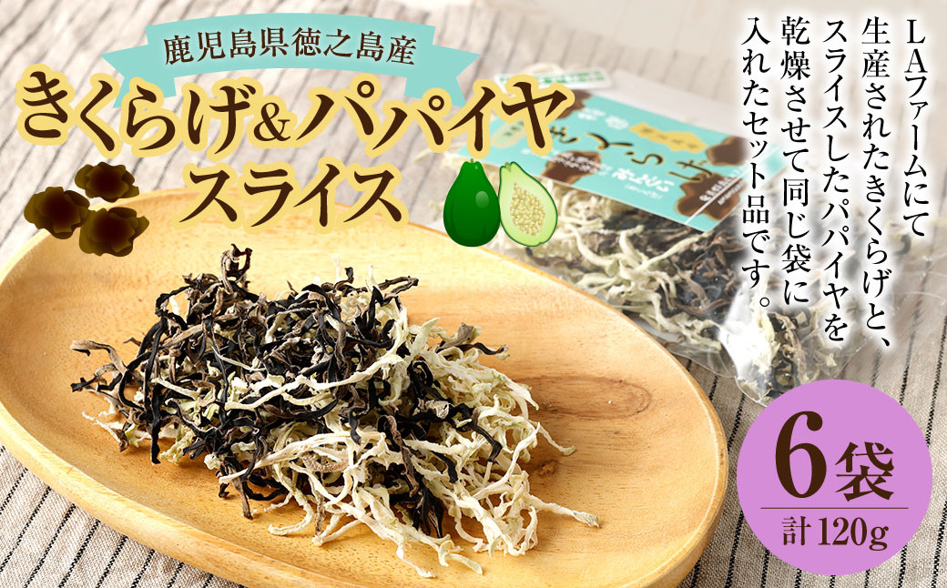 鹿児島県 徳之島産 天城町 きくらげ&パパイヤスライス 計120g（20g×6個）