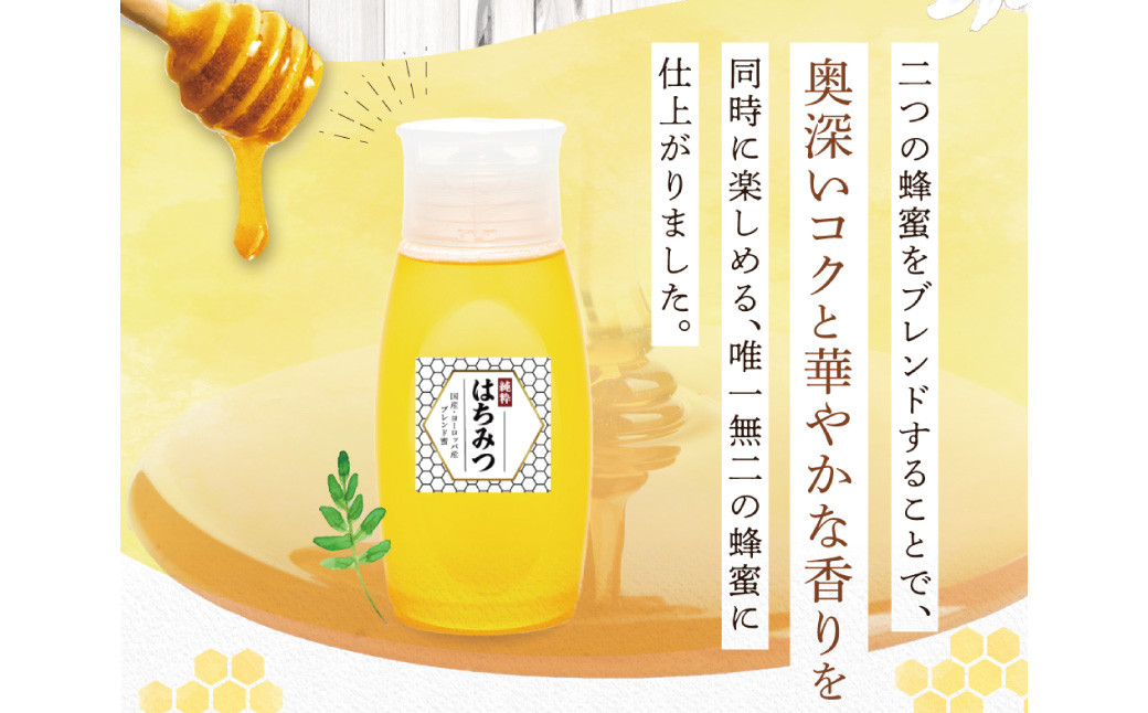 【 海外産×岡山県産ハチミツのコラボ 】黄金ブレンドはちみつ（便利なワンタッチボトル） 500g