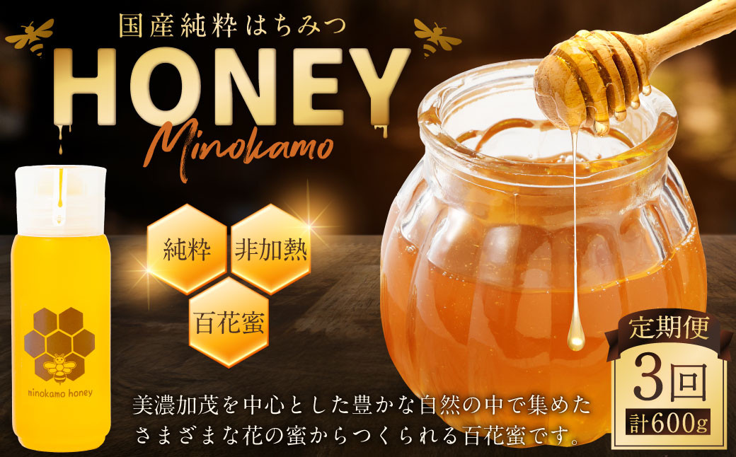 【3ヶ月定期便】国産 無添加 MINOKAMO HONEY はちみつ（200g）×3回