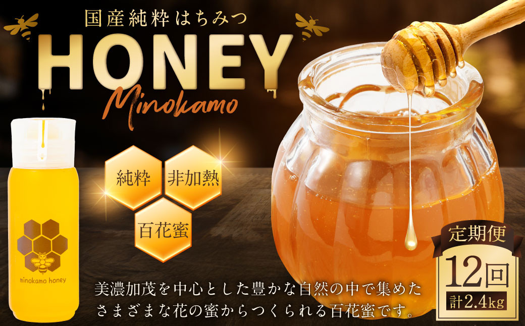 【12ヶ月定期便】国産 無添加 MINOKAMO HONEY はちみつ（200g）×12回