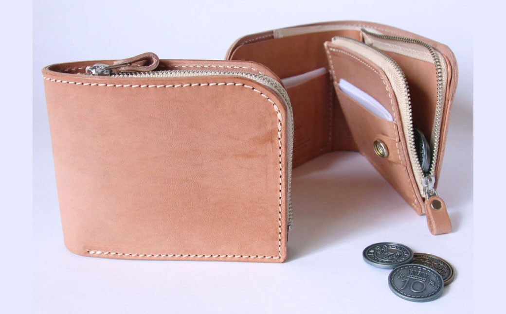 L字 ファスナー 小銭入れつき・2つ折り財布