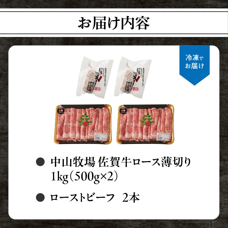 中山牧場 佐賀牛 ロース 薄切り （すき焼き・しゃぶしゃぶ）& ローストビーフ[期間限定]