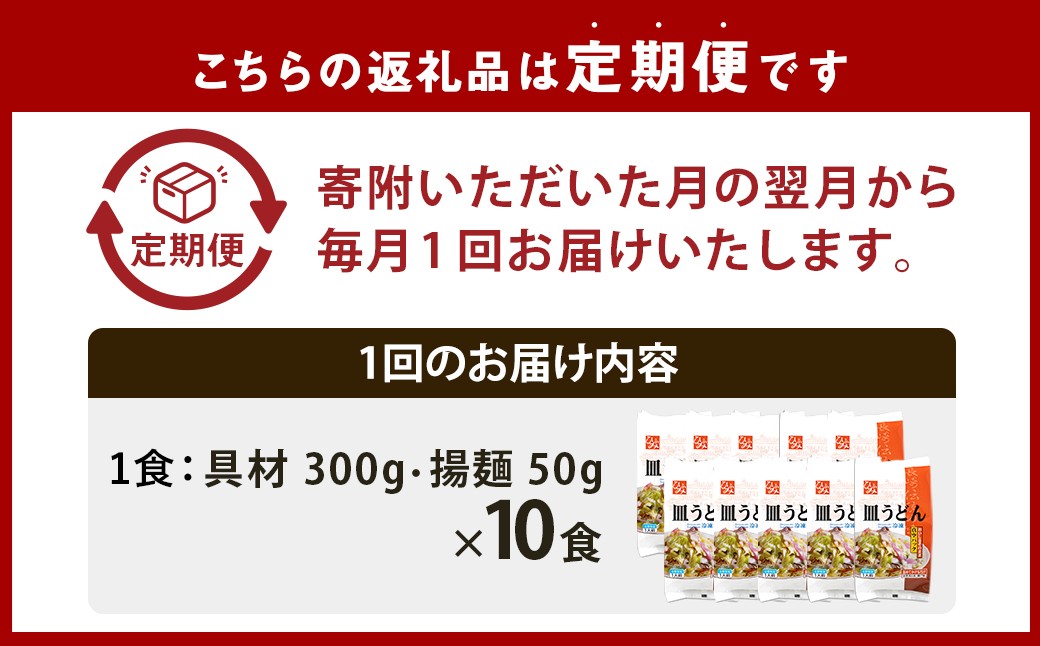 【全3回定期便】《具材付》長崎冷凍皿うどん 総計30食(10食×3回)