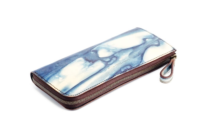 Ｌ字ファスナー財布「リセス」　薄藍　瀬戸内の空　天然藍染め・福山レザー