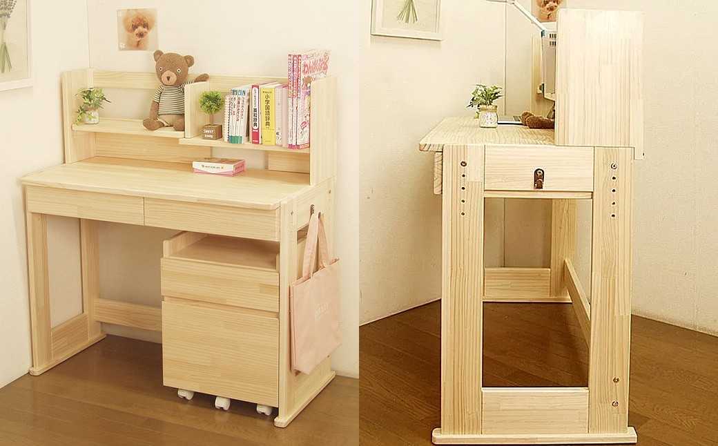 ハンドメイド パイン材 学習机「ステップアップ」3点セット
