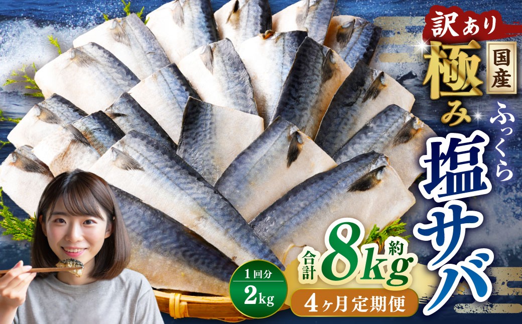 【4ヶ月定期便】【訳あり】国産 ふっくら 極み塩サバ 計約2kg