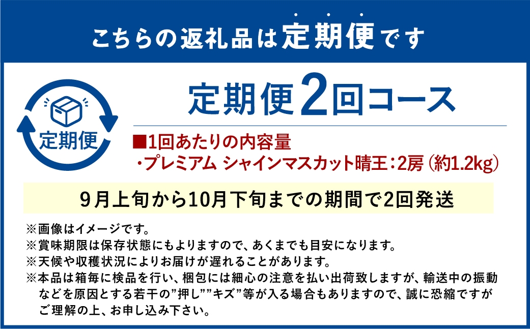  【2回定期便】プレミアム シャインマスカット 晴王 2房約1.2kg