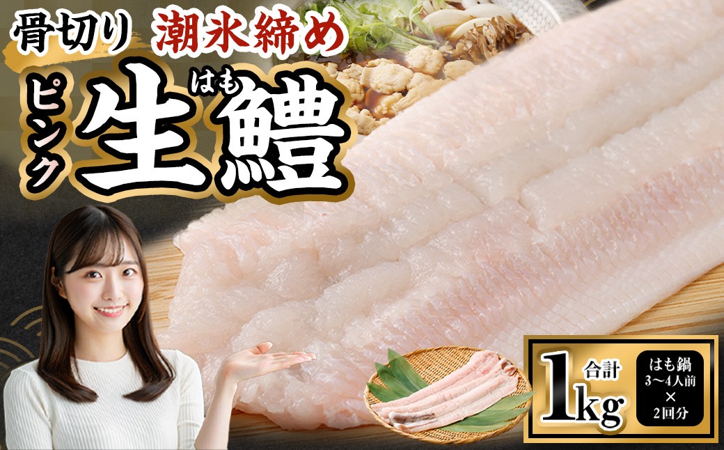 のぞみ水産 潮氷締め（野〆） 骨切り ピンク生鱧 約1kg 寒ハモ