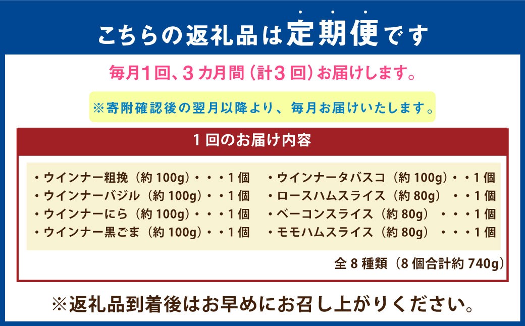 【3ヶ月定期便】 【竹田ジビエ】 山ん神の恵み イノシシ肉ハム・ソーセージ 8点セット 食べやすい ジビエ