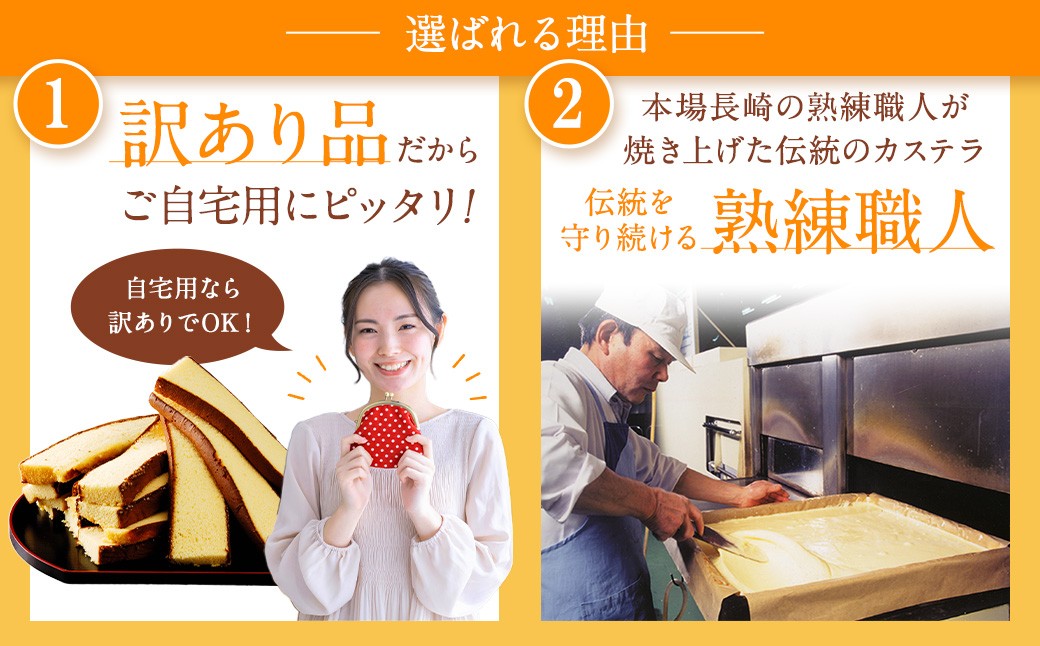 【訳あり】 幸せの黄色いカステラ お得用 切り落とし プレーン 約250g×5パック 合計約1250g