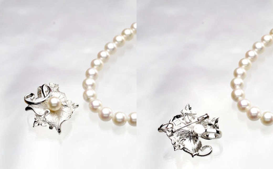 あこや真珠 (8－8.5mm珠) トップ付きネックレス & イヤリング セット トップブローチ兼用