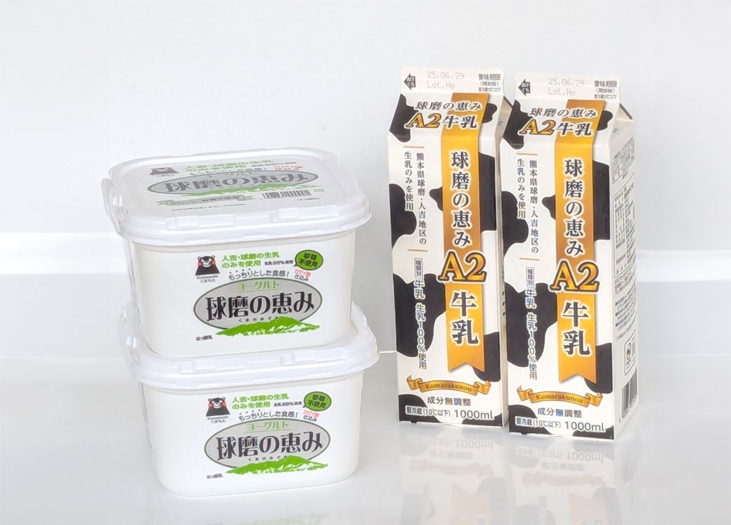 球磨の恵み「A2牛乳」と「球磨の恵みヨーグルト（砂糖不使用）」セット