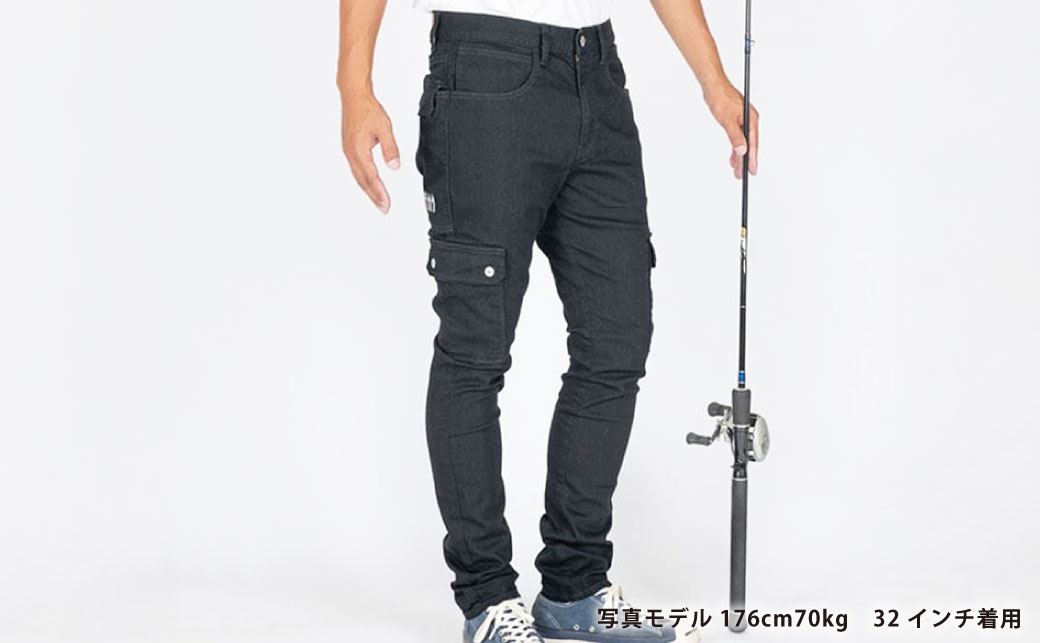 撥水ストレッチデニム釣り・アウトドアブラックカーゴパンツ　BW-403VMBB