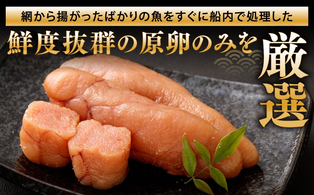 こだわり抜く頑固親父が「船内処理原卵」を天然岩塩「2億年の眠り」で熟成させた最高品質の辛子明太子 約500g 1パック