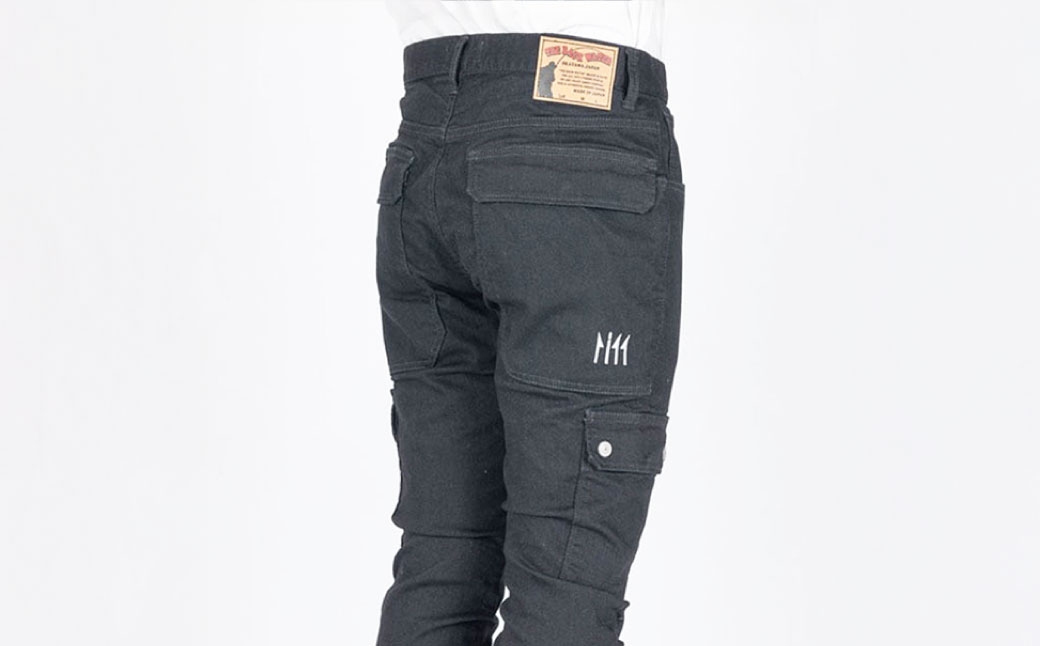 撥水ストレッチデニム釣り・アウトドアブラックカーゴパンツ　BW-403VMBB