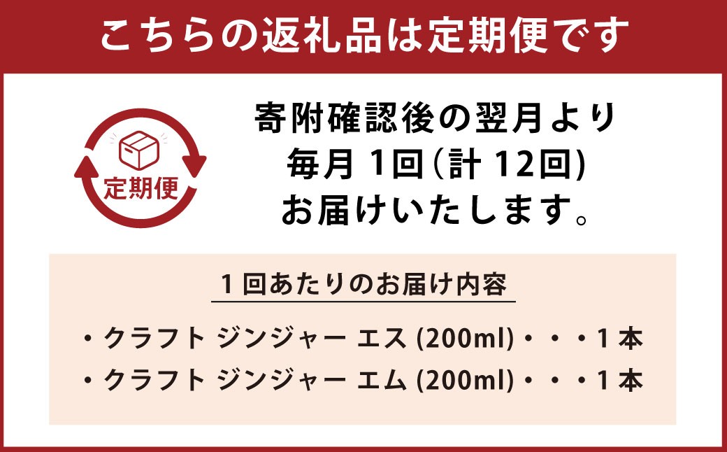 【12ヵ月定期便】Craft GingerS&M 200ml 無添加 国産 生姜 ジンジャーシロップ 2本セット