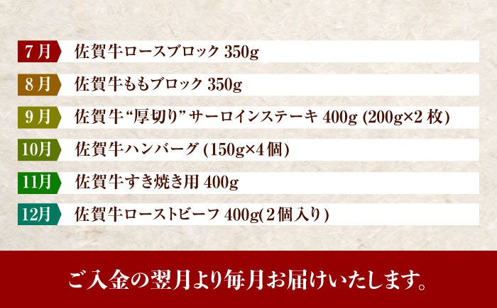 【全12回定期便】毎月お届け！佐賀牛 お楽しみ定期＜竹＞【Trade com 8】
