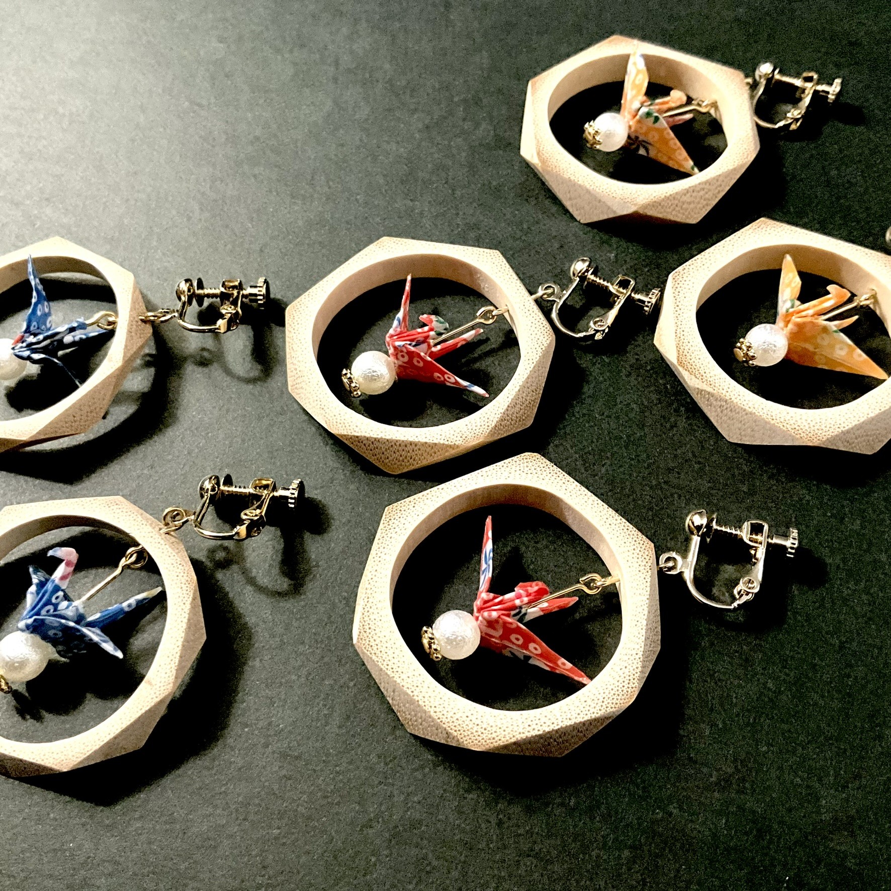 竹と折り鶴 (イヤリング)　