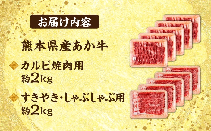 熊本 あか牛 カルビ 焼肉用 すきやき しゃぶしゃぶ用 計約4kg（各約400g×5P）