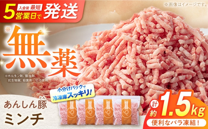 あんしん豚のミンチ肉がお皿に盛りつけられています。小分けパックの為、毎回必要な分だけお料理に使えます。入金後最短5営業日で発送!