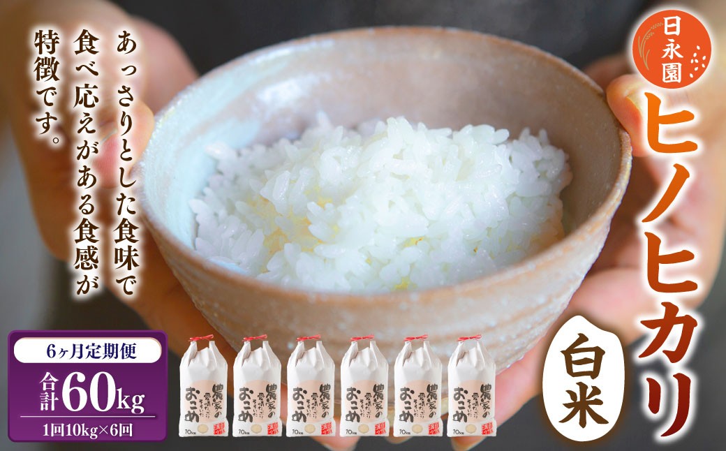 【6ヶ月定期便】日永園 ヒノヒカリ 白米10kg×6ヶ月