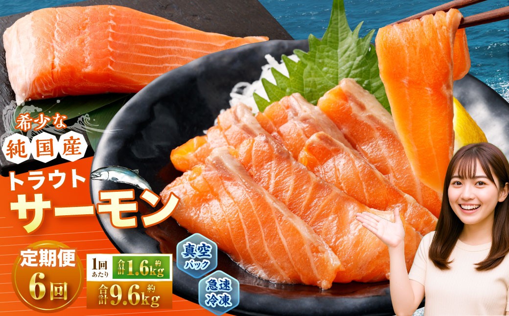【6回定期便】 国産 トラウトサーモン 計約9.6kg (約200g×8パック)×6回