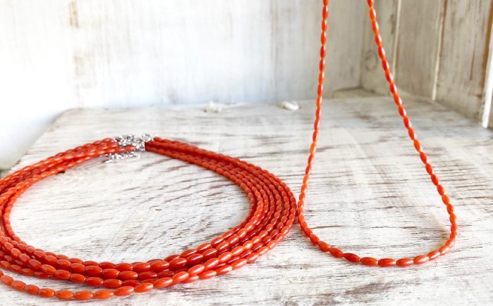 珊瑚ネックレス ライス型 【有限会社米沢サンゴ店】 [ATCX010]