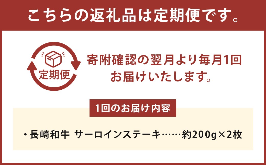 【全6回定期便】長崎和牛 サーロイン ステーキ 約200g×2枚 和牛 お肉 肉 国産 ステーキ 肉の牛長
