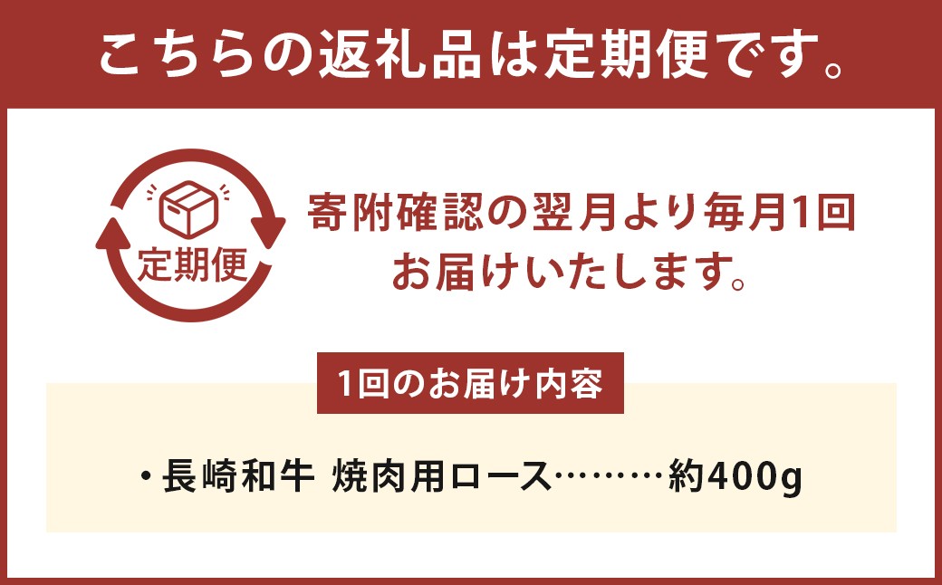 【全3回定期便】長崎和牛 焼肉用 ロース 約400g 和牛 国産 お肉 肉 牛肉 焼き肉 BBQ バーベキュー 冷凍 長崎
