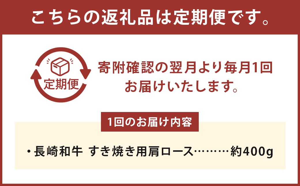 【全12回定期便】長崎和牛 すき焼き用 肩ロース 約400g 牛肉 和牛 お肉 国産