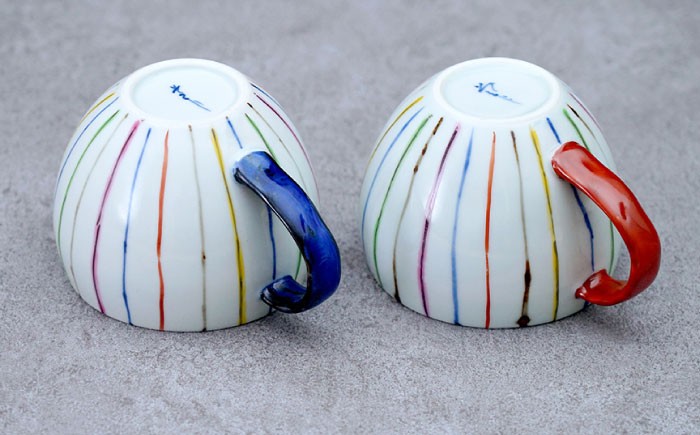 有田焼 染錦線十草丸 スープカップ 2個 セット （青・赤）/そうた窯 [UCE006] 焼き物 やきもの 