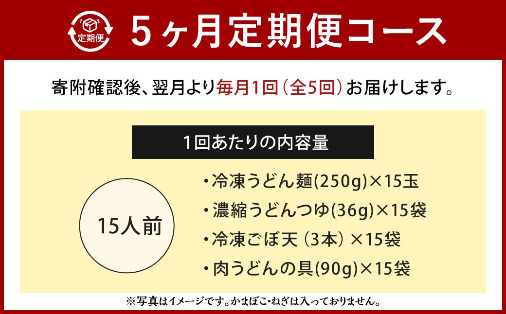 【定期便5カ月】 資さん肉ごぼ天うどん（15人前）×5回