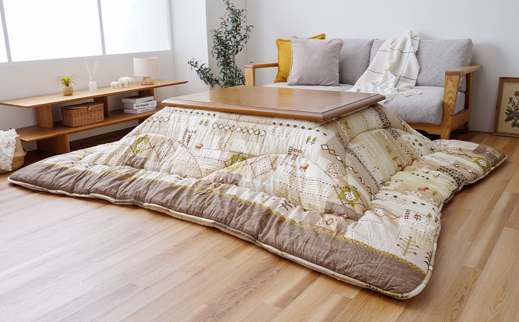 手織り風ギャベデザイン アムルこたつ掛布団 205cm×245cm BE（ベージュ）