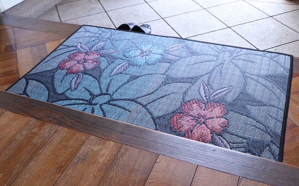 抗菌防臭・消臭 玄関マット 上がり框 なでしこ 35cm×120cm BL（ブルー）
