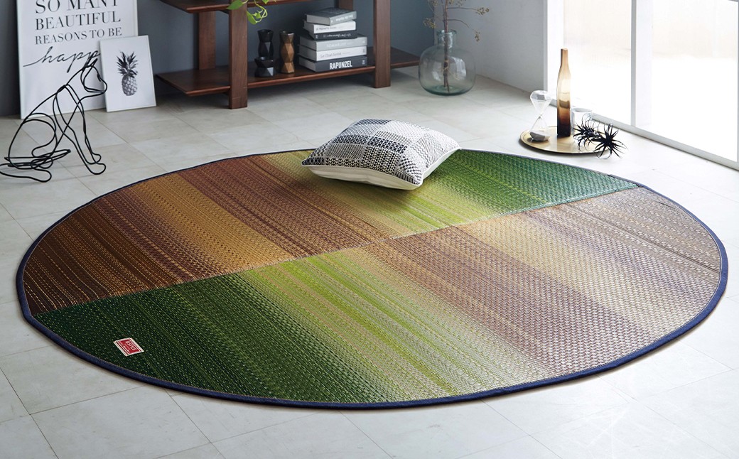 デニム×いぐさラグ Fジョイ 190cm×210cm 楕円 GN（グリーン） 