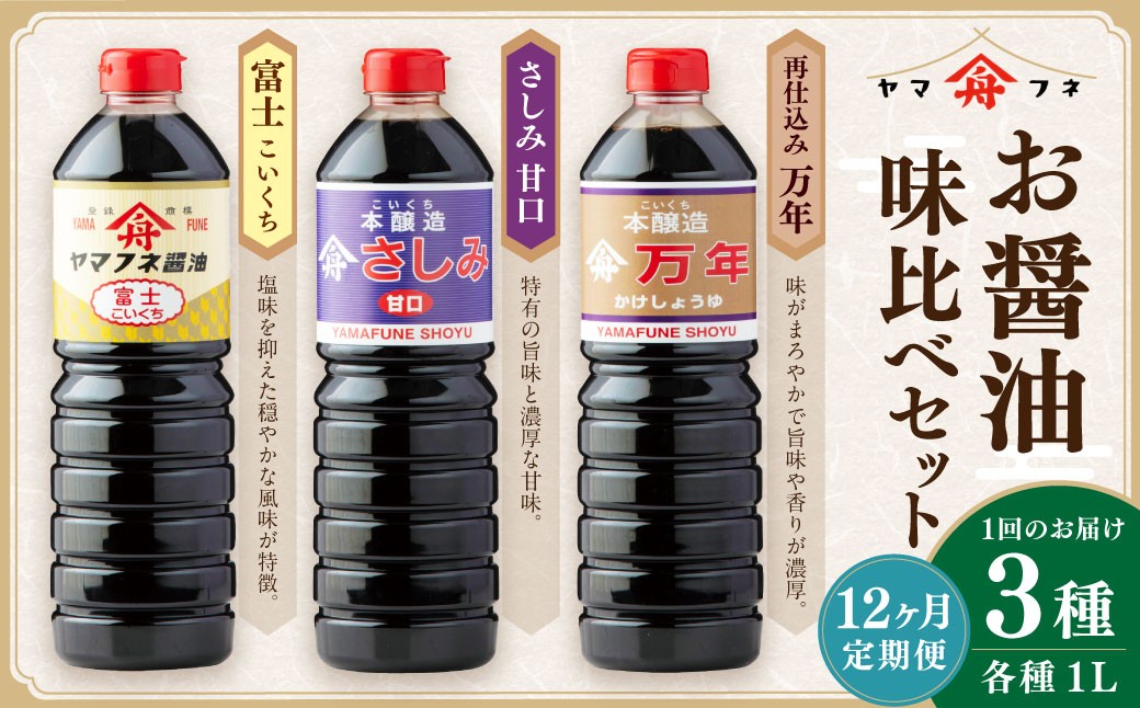 【12ヶ月定期便】 お醤油3種味比べセット