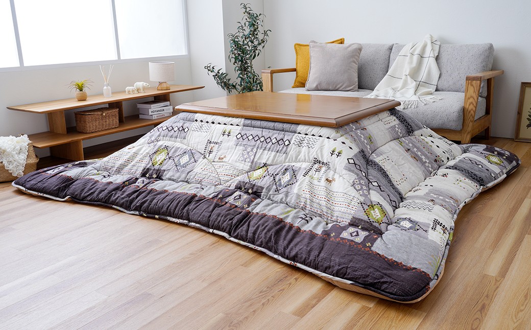 手織り風ギャベデザイン アムルこたつ掛布団 205cm×285cm GY（グレー）