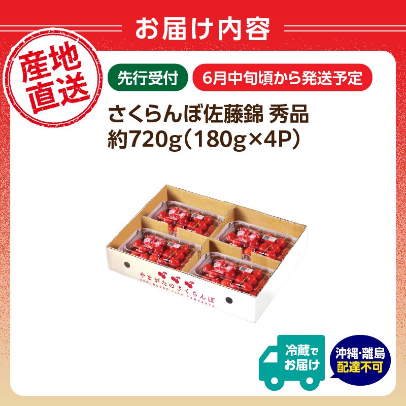 【2026年度先行受付】★さくらんぼ佐藤錦★約720g 秀品 【6月より順次発送予定】