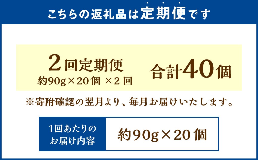【2回定期便】プリン2種セット(ミルク・カスタード) 約1.8kg(約90g×20個)