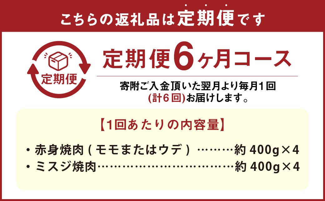 【6カ月定期便】 【赤身 VS ミスジ 食べ比べ！】 おおいた和牛 赤身焼肉・ミスジ焼肉 約3.2kg×6回 計約19.2kg