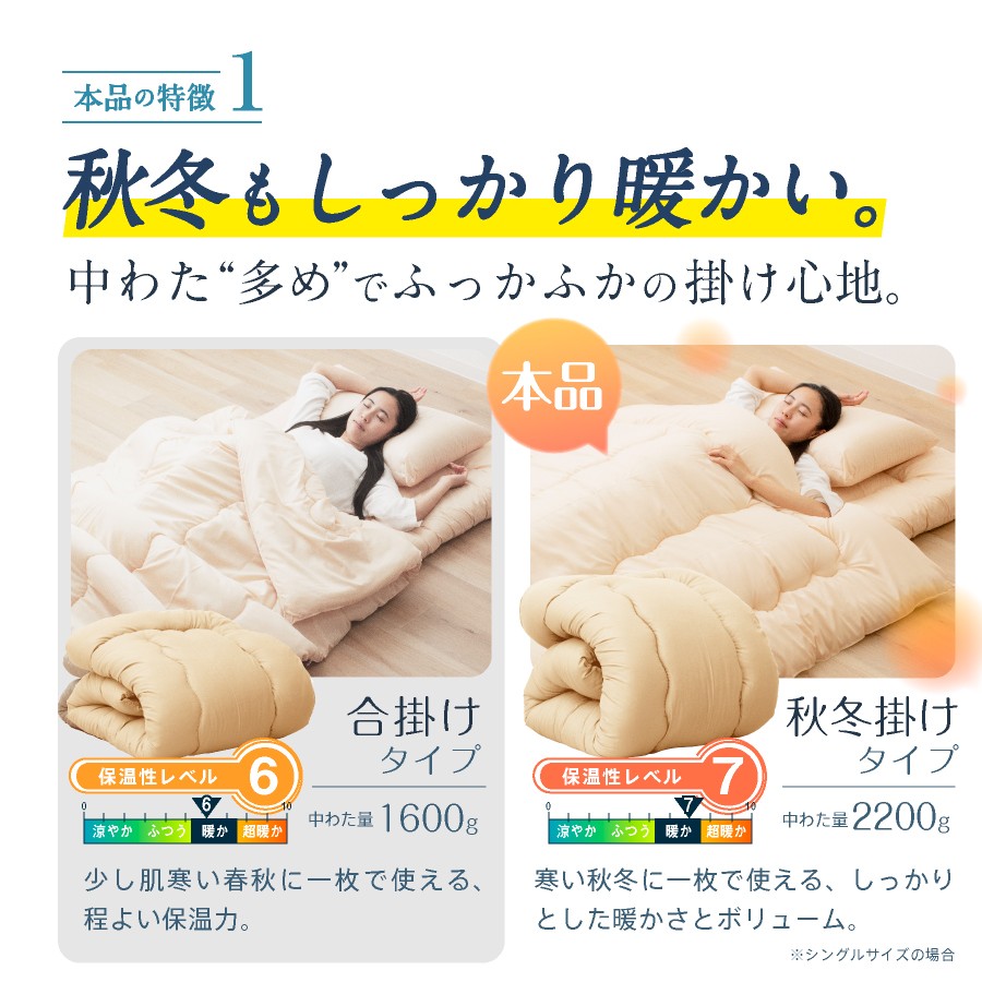 福岡県産 防ダニ抗菌掛け布団 セミダブルロング 秋冬用 170cm×210cm