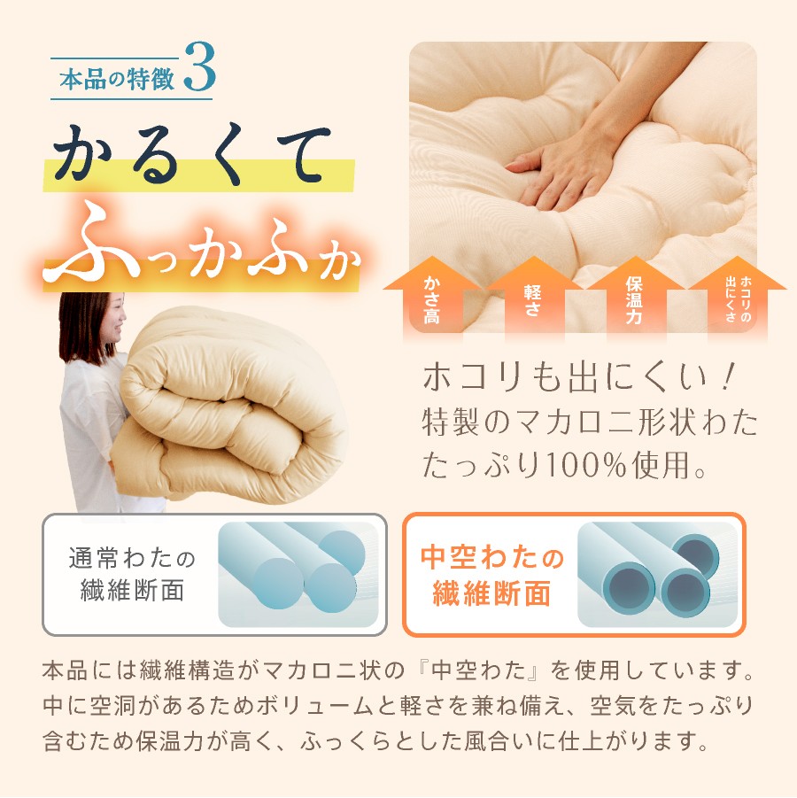 福岡県産 防ダニ抗菌掛け布団 セミダブルロング 秋冬用 170cm×210cm