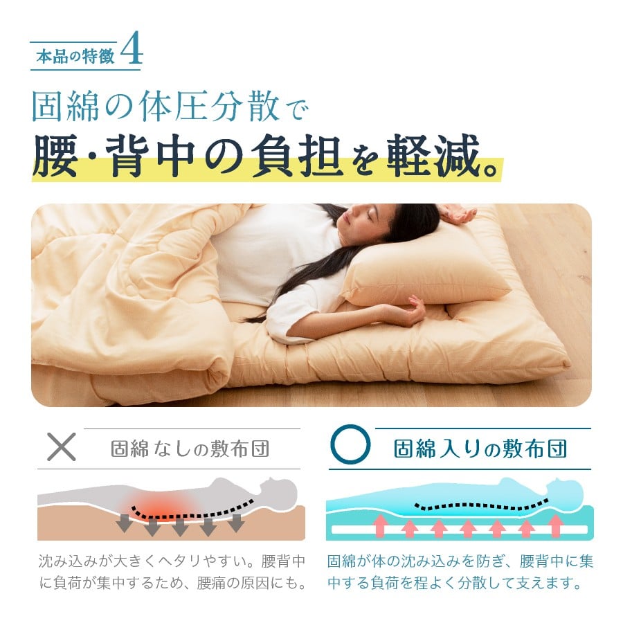 日本製 防ダニ抗菌敷布団 シングル（アイボリー/ベージュ/ブラウン/グレー）