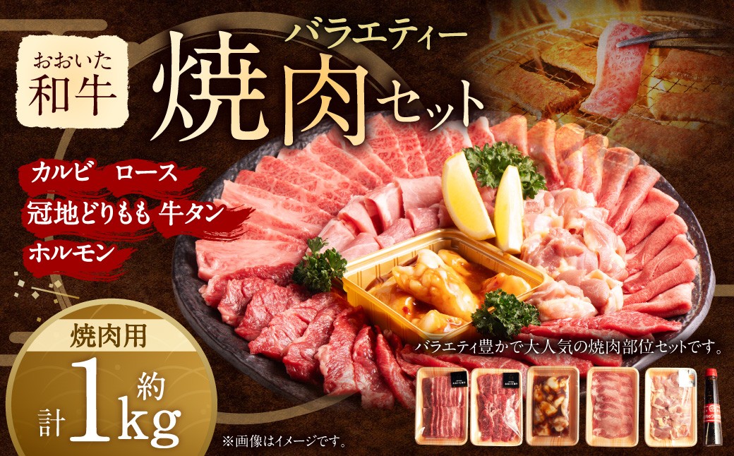 五種のバラエティー焼肉セット つけだれ付き (計約1kg)