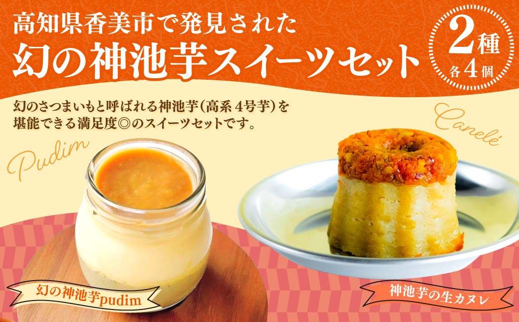 高知県香美市で発見された幻の神池芋スイーツセット 【プヂン4個＆生カヌレ4個】