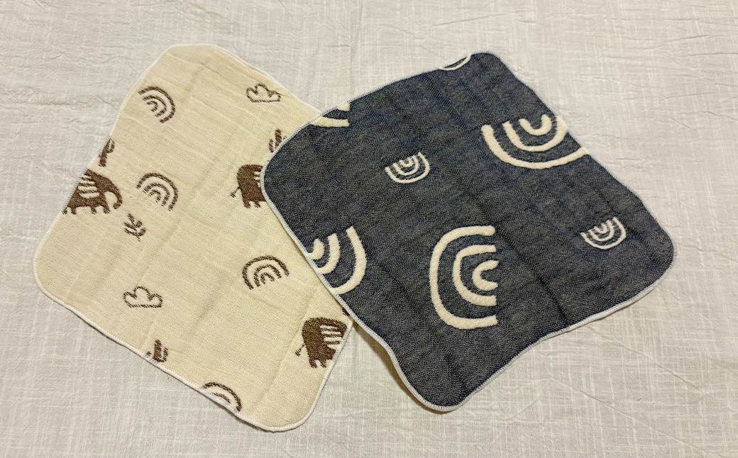 6重ガーゼ織スタイ ×1枚 (ネイビー)+ 6重ガーゼ織ハンカチ ×2枚 (ベージュ・ネイビー)