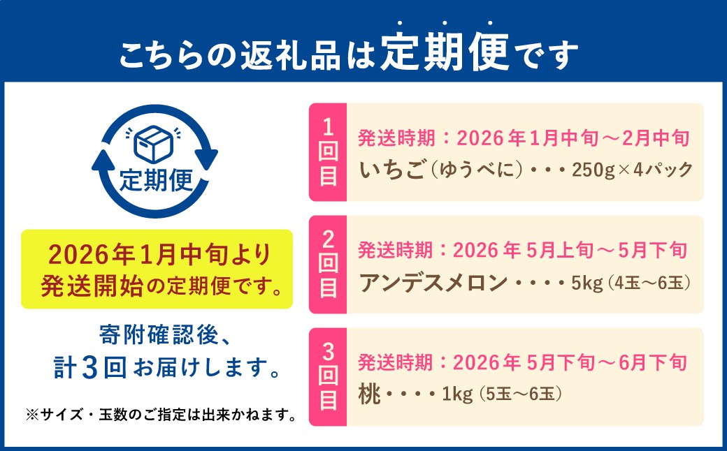 【フルーツ3回定期便】 球磨のいちご1kg×4パック＋アンデスメロン5kg＋桃1kg