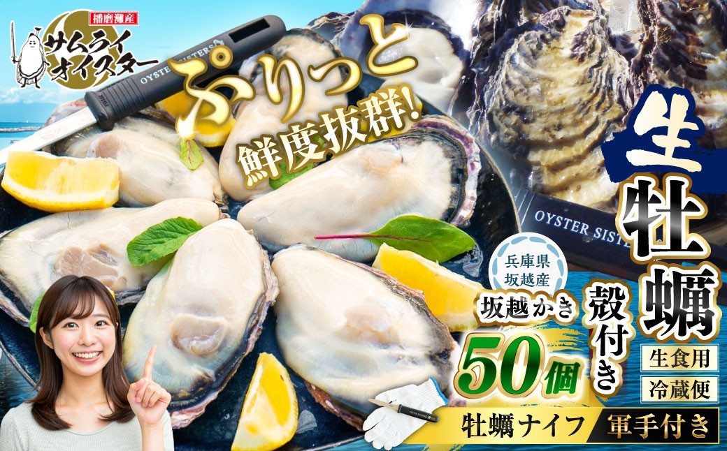 坂越かき 殻付き 50個(牡蠣ナイフ・軍手付き)