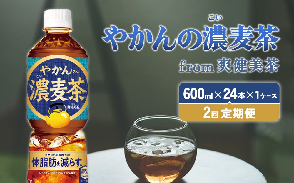 【2回定期便】やかんの濃麦茶 from 爽健美茶 600ml PET×24本（１ケース）合計48本