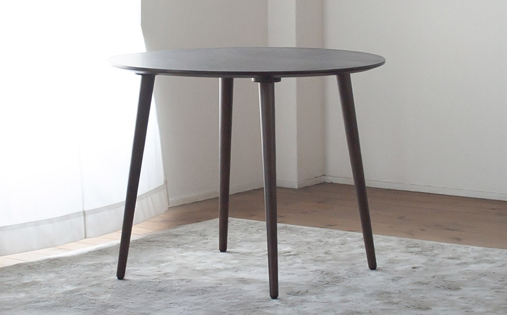 モルタル調メラミン材のラウンドダイニング （70cm） 木部ウォルナット色